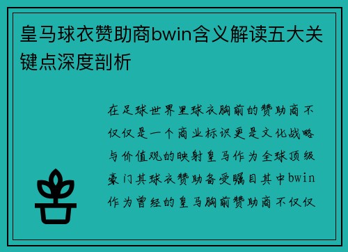 皇马球衣赞助商bwin含义解读五大关键点深度剖析